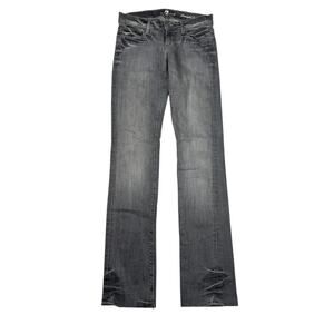 7 For All Mankind 7FAM Straight Leg Low Rise Jeans Frayed Hem Washed Black 24